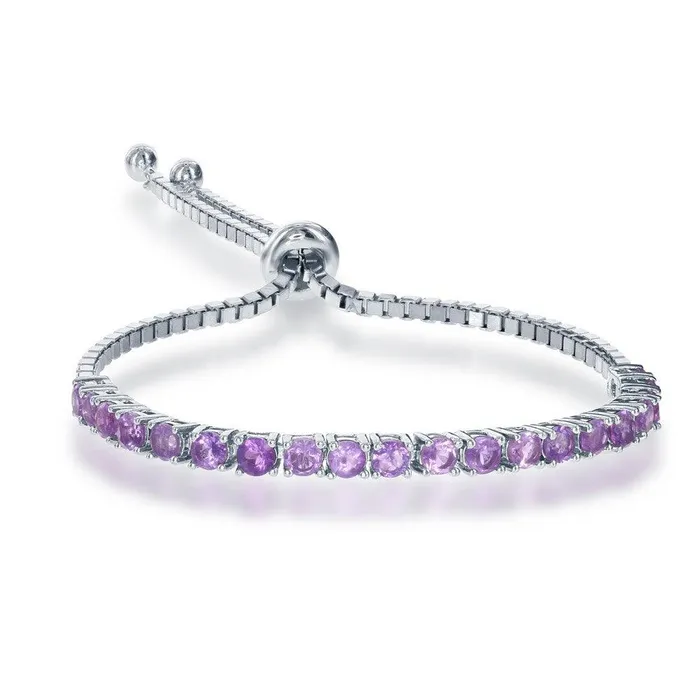 Sterling Silver 3mm Amethyst Half Tennis Style Adjustable Bolo Bracelet Classic Bracelets Sterling Silver 3mm Amethyst Half Tennis Style Adjustable Bolo Bracelet Classic Bracelets