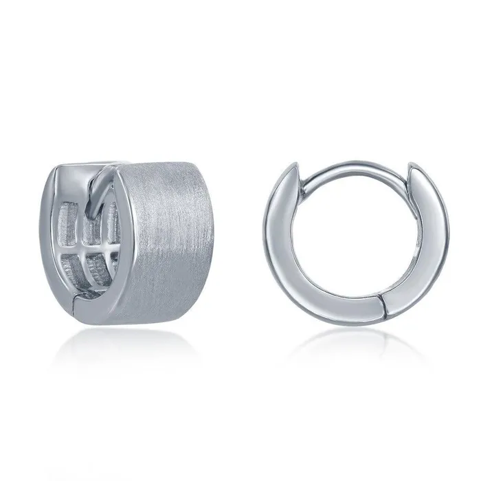 Sterling Silver Brushed Huggie Hoop Earrings 6 x 12 mm Classic Earrings