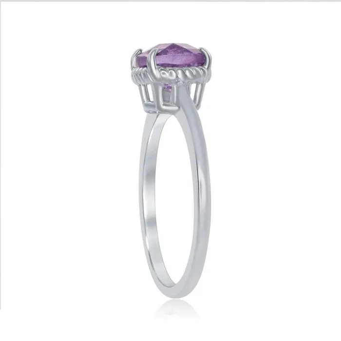 Sterling Silver FourProng Square Amethyst Rope Design Border Ring Classic Rings Sterling Silver FourProng Square Amethyst Rope Design Border Ring Classic Rings