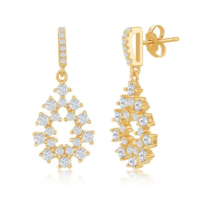 Sterling Silver Gold Plated Designed CZ Oval Earrings Classic Earrings