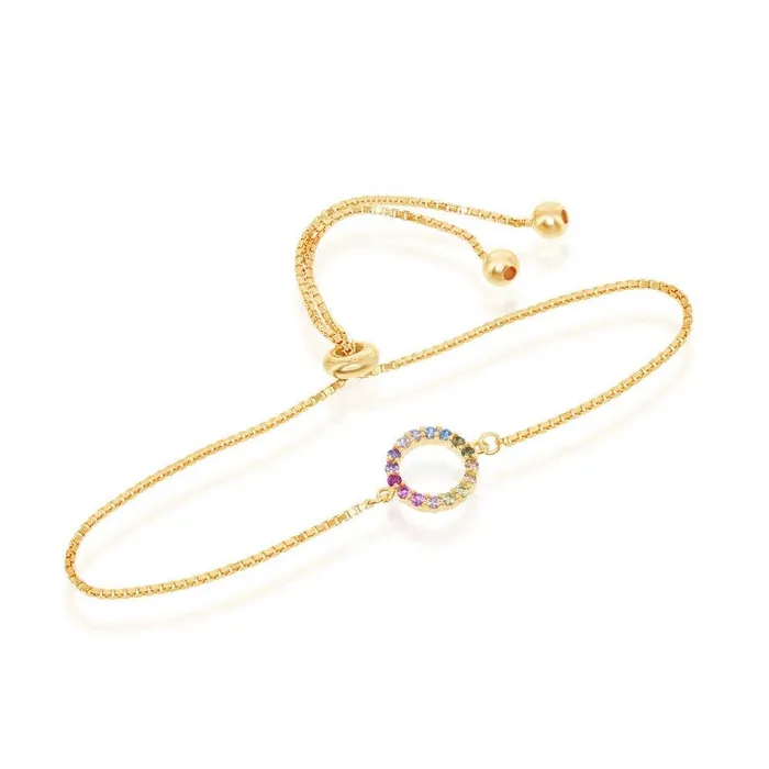 Sterling Silver GP Rainbow CZ Open Circle Bolo Bracelet Classic Bracelets