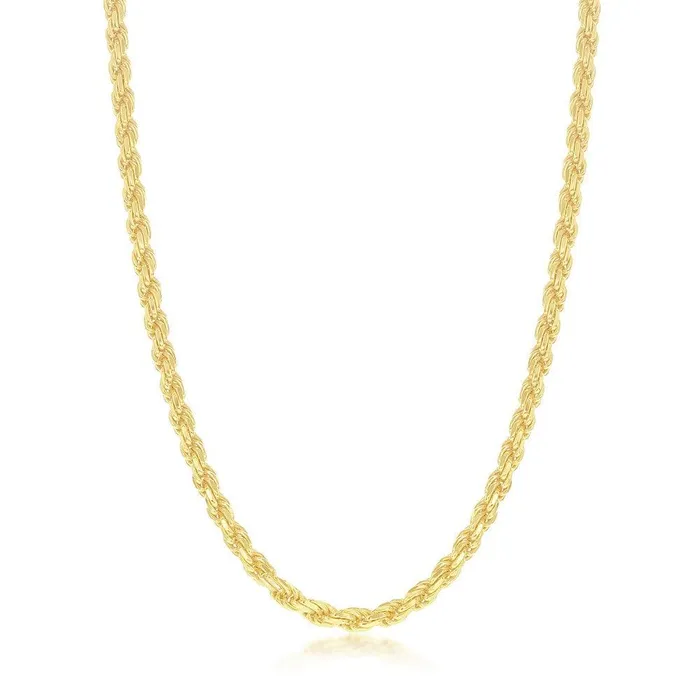 Sterling Silver GP Solid DiamondCut 3mm Rope Chain 22 Classic Rings
