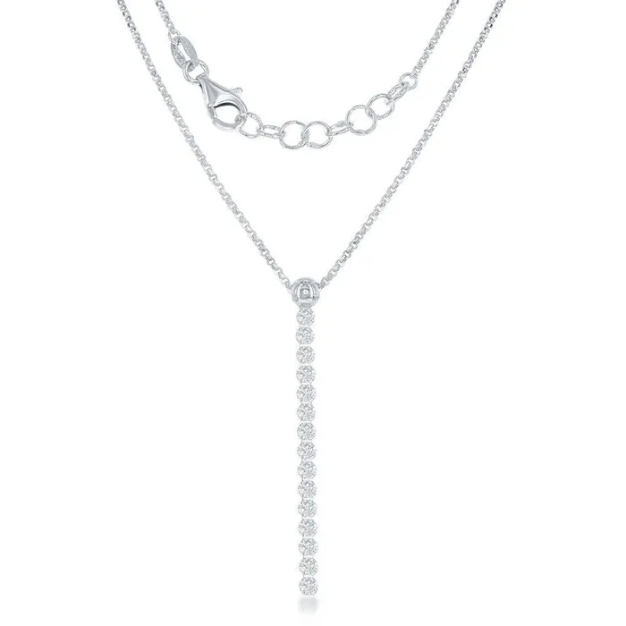 Sterling Silver Long Row of CZs Necklace Classic Necklaces