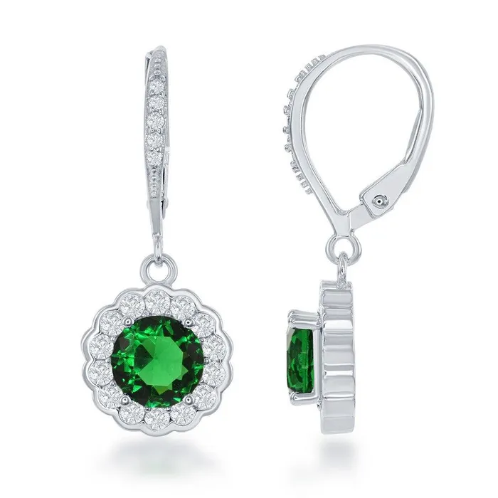 Sterling Silver May Birthstone With CZ Border Round Earrings and Necklace Set Classic Necklaces Sterling Silver May Birthstone With CZ Border Round Earrings and Necklace Set Classic Necklaces