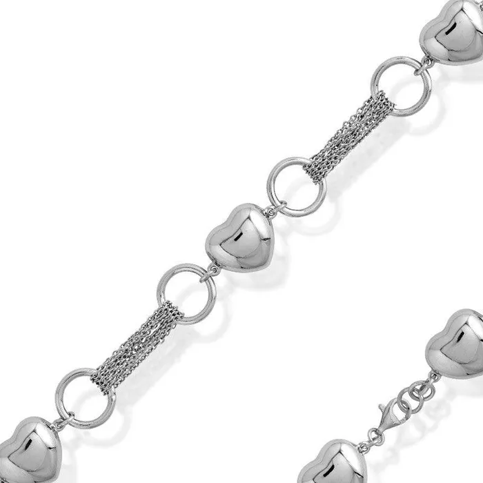 Sterling Silver Puffed Hearts Open Circles and Chains Bracelet Classic Bracelets Sterling Silver Puffed Hearts Open Circles and Chains Bracelet Classic Bracelets