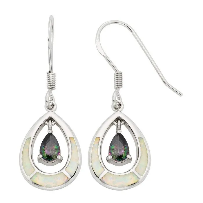 Sterling Silver Rainbow Teardrop CZ Earrings Classic Earrings
