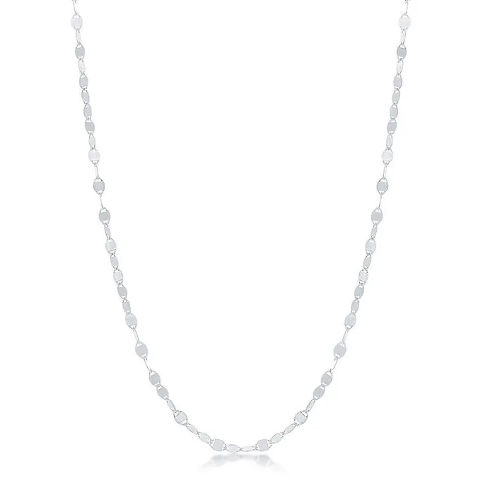 Sterling Silver Rhodium Plated Flat Mirror Oval Chain 18 Classic Rings