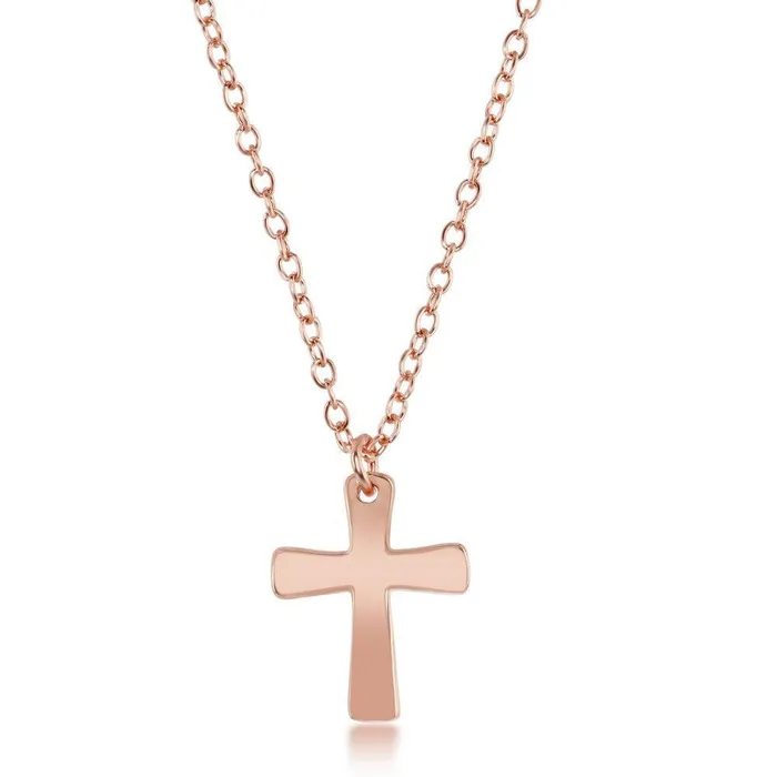 Sterling Silver Rose Gold Plated Cross Design Necklace Classic Necklaces