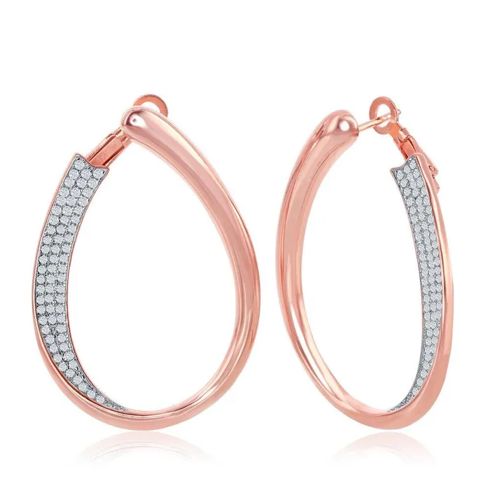 Sterling Silver Rose GP Half Micro Pave JDesign Earrings Classic Earrings