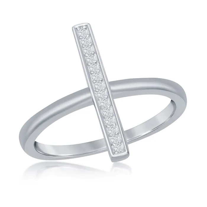 Sterling Silver Single Vertical CZ Bar Ring W1287 Classic Rings