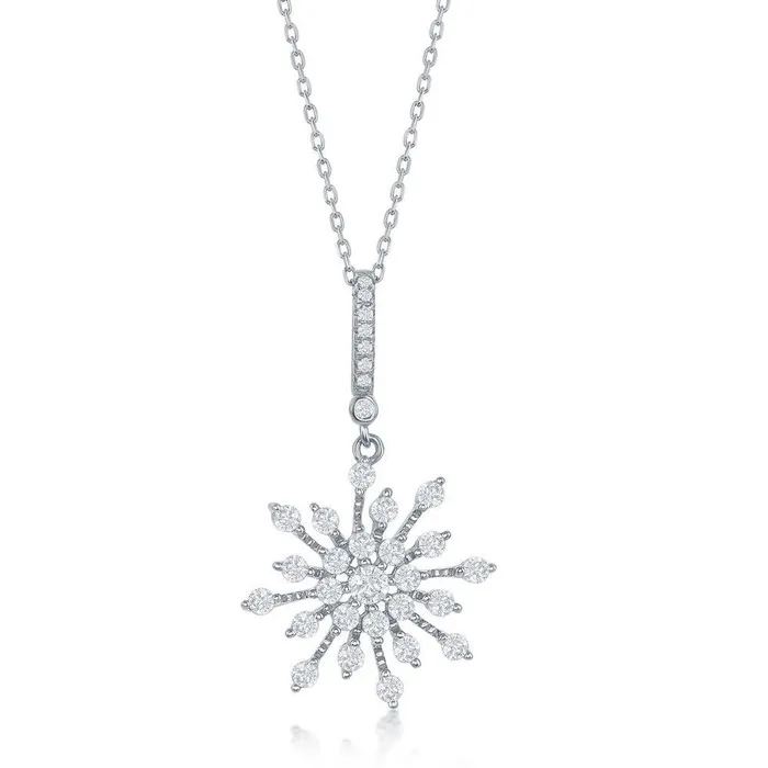 Sterling Silver Snowflake CZ Pendant Classic Necklaces