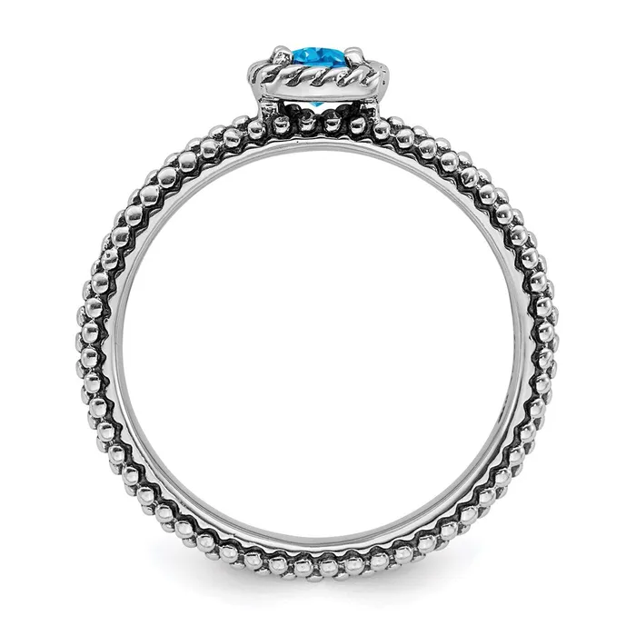 Sterling Silver Stackable Expressions Checkercut Blue Topaz Antiqued Ring QSK825 Stackable Expressions Rings Sterling Silver Stackable Expressions Checkercut Blue Topaz Antiqued Ring QSK825 Stackable Expressions Rings