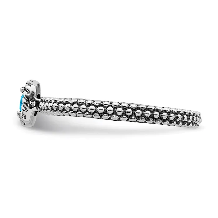 Sterling Silver Stackable Expressions Checkercut Blue Topaz Antiqued Ring QSK825 Stackable Expressions Rings Sterling Silver Stackable Expressions Checkercut Blue Topaz Antiqued Ring QSK825 Stackable Expressions Rings