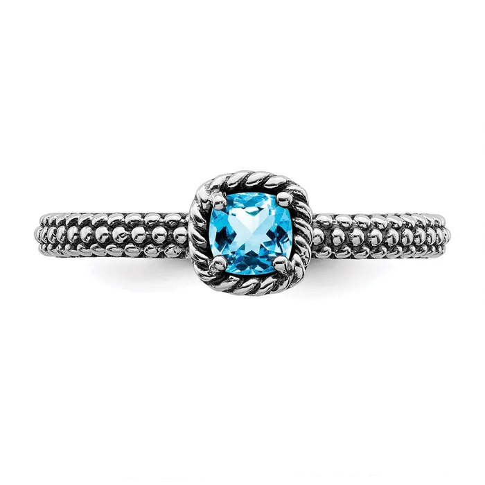 Sterling Silver Stackable Expressions Checkercut Blue Topaz Antiqued Ring QSK825 Stackable Expressions Rings Sterling Silver Stackable Expressions Checkercut Blue Topaz Antiqued Ring QSK825 Stackable Expressions Rings