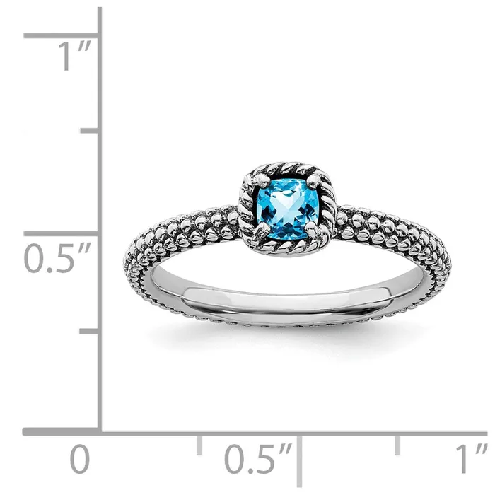 Sterling Silver Stackable Expressions Checkercut Blue Topaz Antiqued Ring QSK825 Stackable Expressions Rings Sterling Silver Stackable Expressions Checkercut Blue Topaz Antiqued Ring QSK825 Stackable Expressions Rings