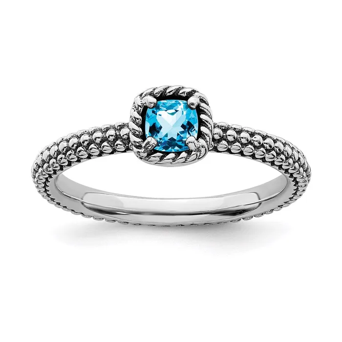 Sterling Silver Stackable Expressions Checkercut Blue Topaz Antiqued Ring QSK825 Stackable Expressions Rings Sterling Silver Stackable Expressions Checkercut Blue Topaz Antiqued Ring QSK825 Stackable Expressions Rings