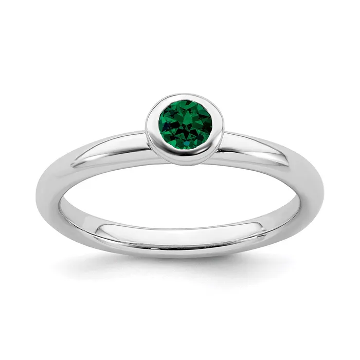 Sterling Silver Stackable Expressions Low 4mm Round Cr Emerald Ring QSK500 Stackable Expressions Rings Sterling Silver Stackable Expressions Low 4mm Round Cr Emerald Ring QSK500 Stackable Expressions Rings