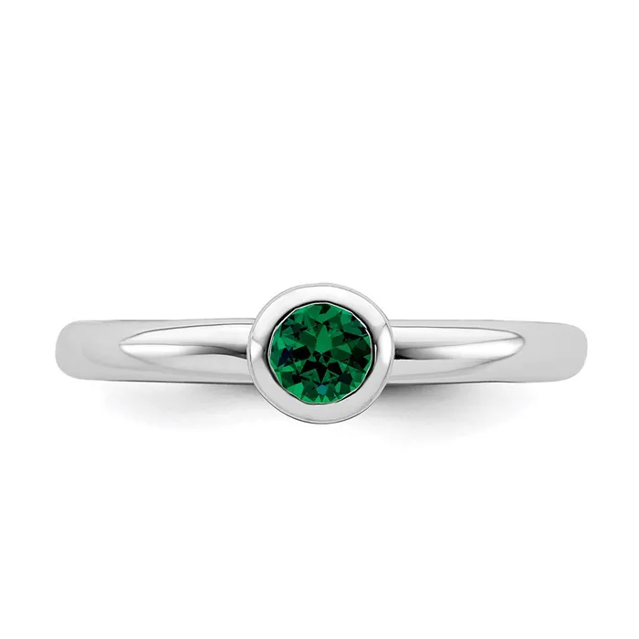 Sterling Silver Stackable Expressions Low 4mm Round Cr Emerald Ring QSK500 Stackable Expressions Rings Sterling Silver Stackable Expressions Low 4mm Round Cr Emerald Ring QSK500 Stackable Expressions Rings
