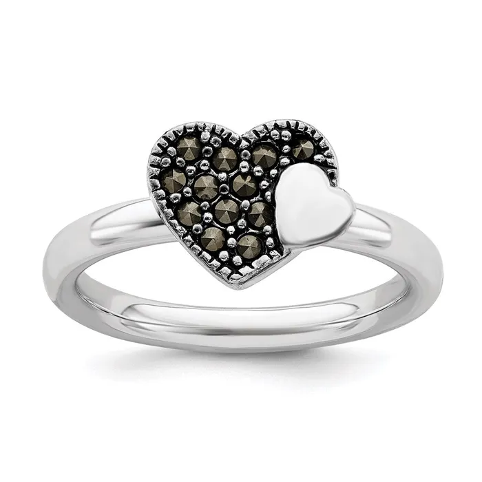 Sterling Silver Stackable Expressions Marcasite Heart Ring QSK812 Stackable Expressions Rings Sterling Silver Stackable Expressions Marcasite Heart Ring QSK812 Stackable Expressions Rings