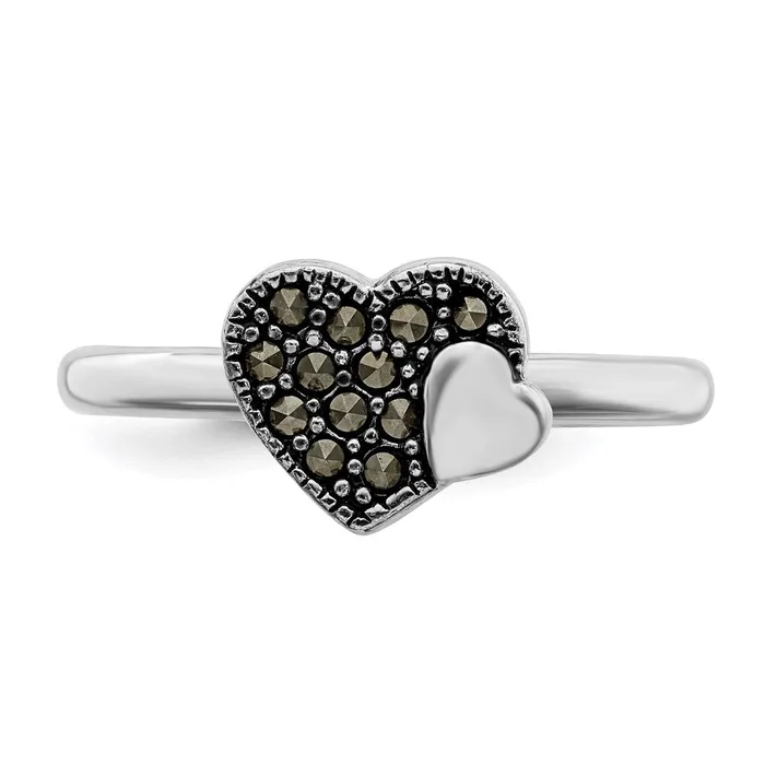 Sterling Silver Stackable Expressions Marcasite Heart Ring QSK812 Stackable Expressions Rings Sterling Silver Stackable Expressions Marcasite Heart Ring QSK812 Stackable Expressions Rings