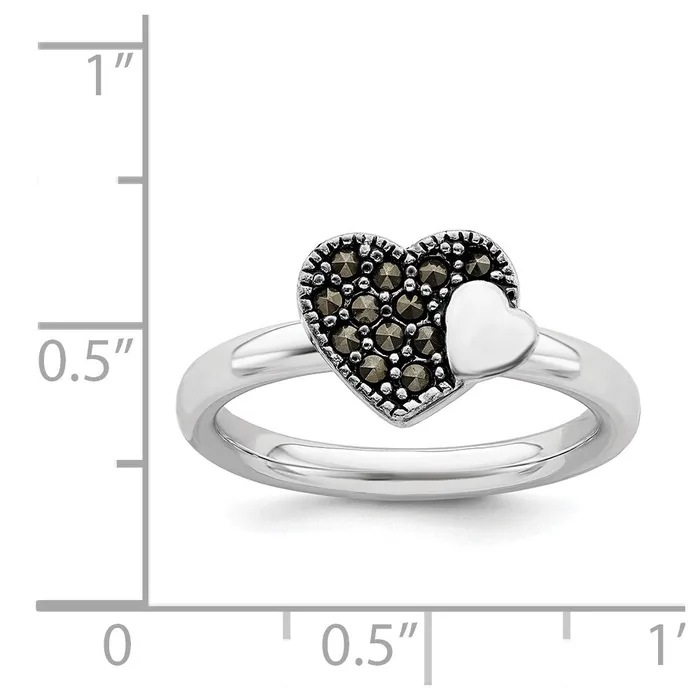 Sterling Silver Stackable Expressions Marcasite Heart Ring QSK812 Stackable Expressions Rings Sterling Silver Stackable Expressions Marcasite Heart Ring QSK812 Stackable Expressions Rings