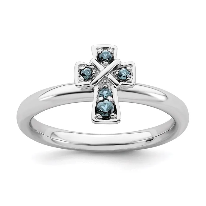 Sterling Silver Stackable Expressions Rhodium Aquamarine Cross Ring QSK1632 Stackable Expressions Rings Sterling Silver Stackable Expressions Rhodium Aquamarine Cross Ring QSK1632 Stackable Expressions Rings