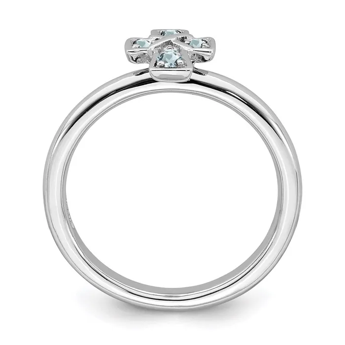 Sterling Silver Stackable Expressions Rhodium Aquamarine Cross Ring QSK1632 Stackable Expressions Rings Sterling Silver Stackable Expressions Rhodium Aquamarine Cross Ring QSK1632 Stackable Expressions Rings