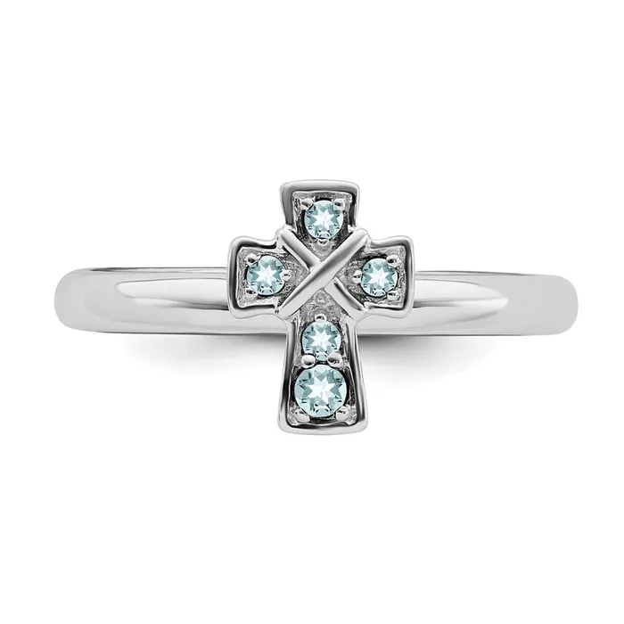 Sterling Silver Stackable Expressions Rhodium Aquamarine Cross Ring QSK1632 Stackable Expressions Rings Sterling Silver Stackable Expressions Rhodium Aquamarine Cross Ring QSK1632 Stackable Expressions Rings