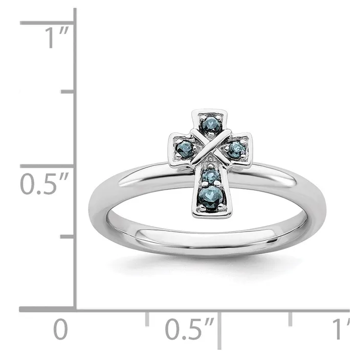 Sterling Silver Stackable Expressions Rhodium Aquamarine Cross Ring QSK1632 Stackable Expressions Rings Sterling Silver Stackable Expressions Rhodium Aquamarine Cross Ring QSK1632 Stackable Expressions Rings