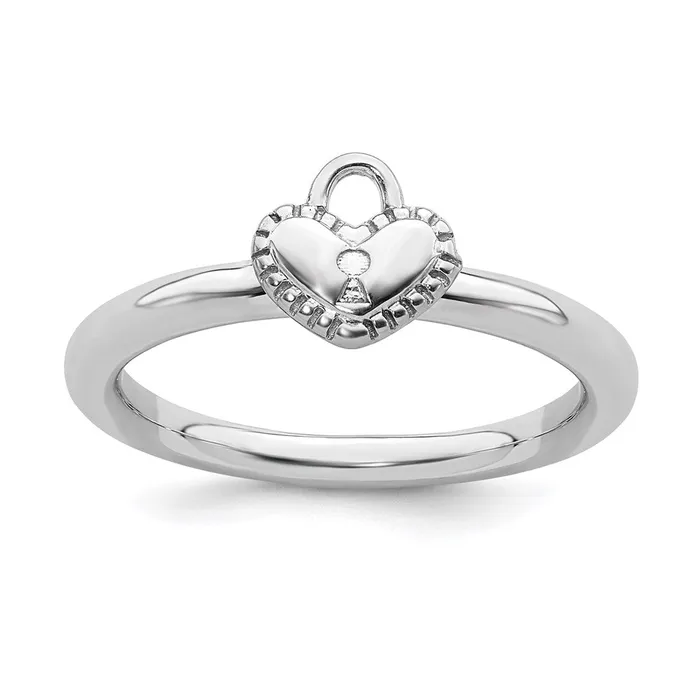 Sterling Silver Stackable Expressions Rhodium Heart Padlock Ring QSK1960 Stackable Expressions Rings Sterling Silver Stackable Expressions Rhodium Heart Padlock Ring QSK1960 Stackable Expressions Rings
