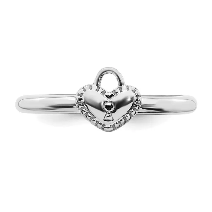 Sterling Silver Stackable Expressions Rhodium Heart Padlock Ring QSK1960 Stackable Expressions Rings Sterling Silver Stackable Expressions Rhodium Heart Padlock Ring QSK1960 Stackable Expressions Rings