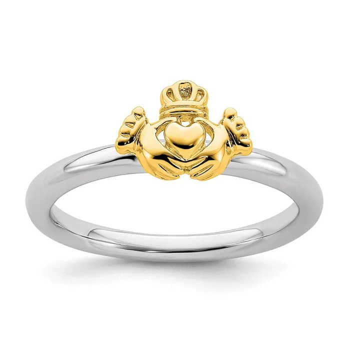 Sterling Silver Stackable Expressions Yellowplated Claddagh Ring QSK1945 Stackable Expressions Rings