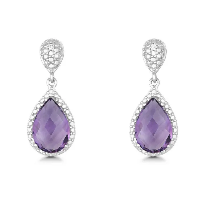 Sterling Silver Tear Shaped Amethyst Earrings Classic Earrings