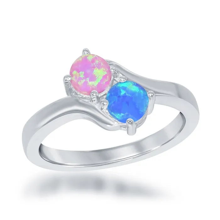 Sterling Silver Us2gether Round Pink and Blue Opal Ring W1700 Classic Rings Sterling Silver Us2gether Round Pink and Blue Opal Ring W1700 Classic Rings