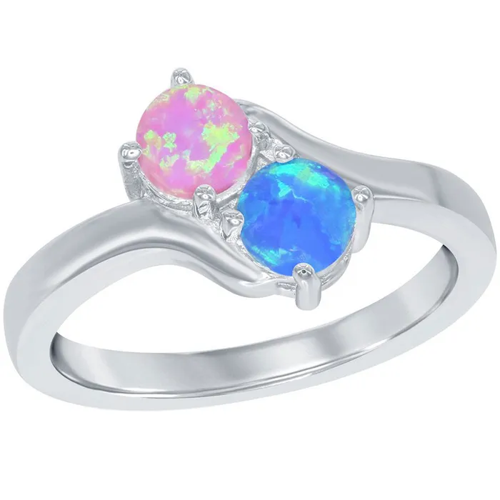 Sterling Silver Us2gether Round Pink and Blue Opal Ring W1700 Classic Rings
