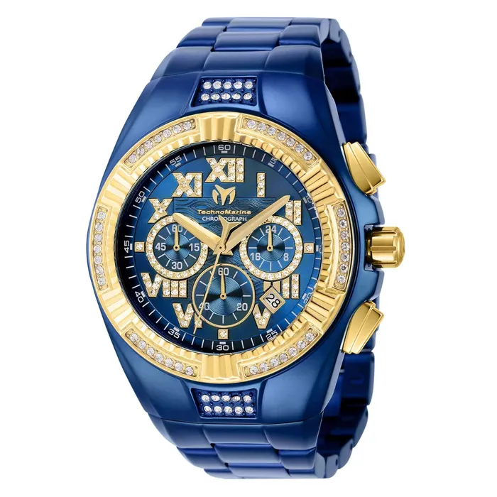 TechnoMarine Bracelets Technomarine Mens Watch Cruise Chrono Gold Tone Bezel Blue Bracelet TM121238 TechnoMarine Bracelets Technomarine Mens Watch Cruise Chrono Gold Tone Bezel Blue Bracelet TM121238