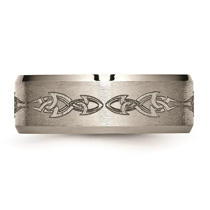 Titanium Beveled Edge 8mm Laser Design Brushed Polished Band TB115C Chisel Rings Titanium Beveled Edge 8mm Laser Design Brushed Polished Band TB115C Chisel Rings