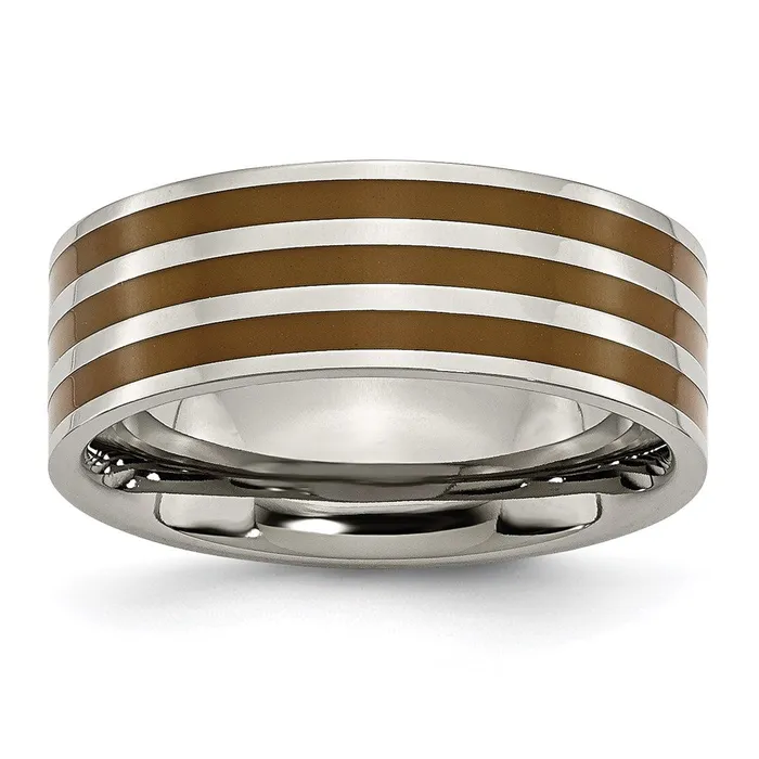 Titanium Brown Enamel Flat 8mm Polished Band TB200 Chisel Rings
