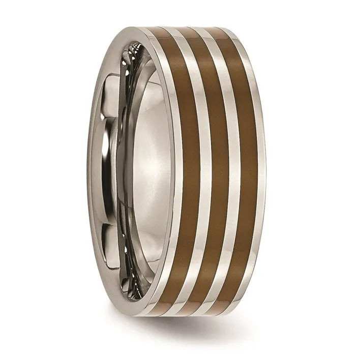 Titanium Brown Enamel Flat 8mm Polished Band TB200 Chisel Rings Titanium Brown Enamel Flat 8mm Polished Band TB200 Chisel Rings