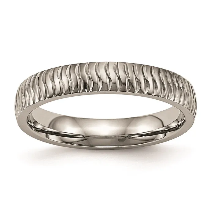 Titanium Polished Textured Ring TB454 Chisel Rings