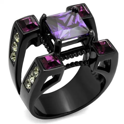 TK1072J IP BlackIon Plating Stainless Steel Ring with AAA Grade CZ in Amethyst Alamode Rings TK1072J IP BlackIon Plating Stainless Steel Ring with AAA Grade CZ in Amethyst Alamode Rings