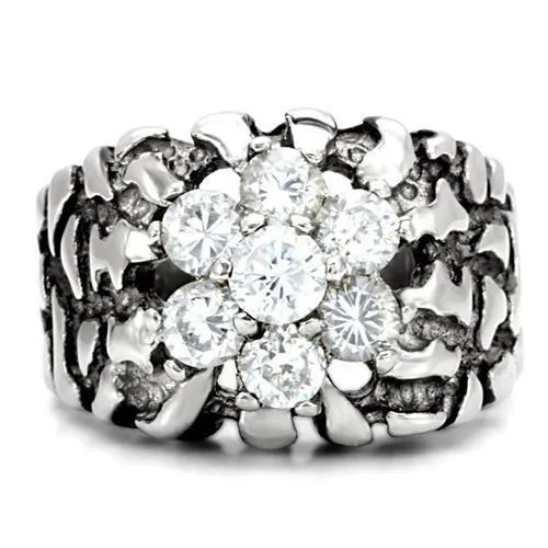 TK125 High polished no plating Stainless Steel Ring with AAA Grade CZ in Clear Alamode Rings