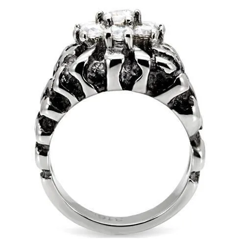 TK125 High polished no plating Stainless Steel Ring with AAA Grade CZ in Clear Alamode Rings