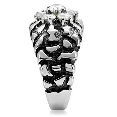 TK125 High polished no plating Stainless Steel Ring with AAA Grade CZ in Clear Alamode Rings