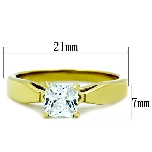TK1511 IP GoldIon Plating Stainless Steel Ring with AAA Grade CZ in Clear Alamode Rings