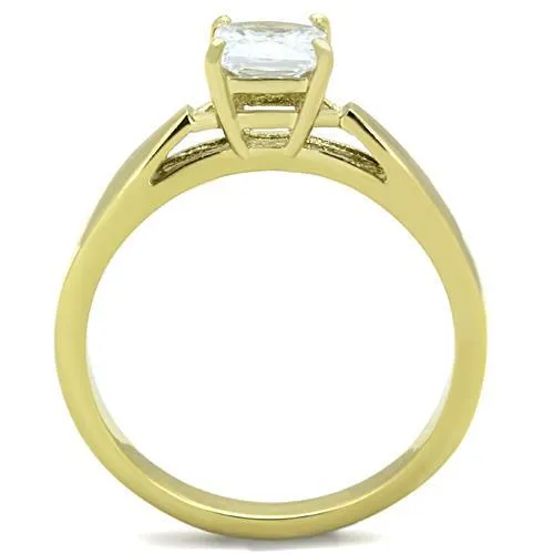 TK1511 IP GoldIon Plating Stainless Steel Ring with AAA Grade CZ in Clear Alamode Rings