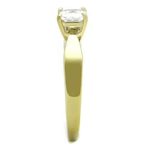 TK1511 IP GoldIon Plating Stainless Steel Ring with AAA Grade CZ in Clear Alamode Rings