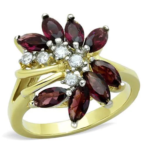 TK1565 TwoTone IP Gold Ion Plating Stainless Steel Ring with Synthetic Synthetic Glass in Amethyst Alamode Rings TK1565 TwoTone IP Gold Ion Plating Stainless Steel Ring with Synthetic Synthetic Glass in Amethyst Alamode Rings