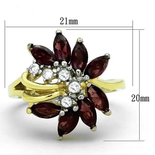 TK1565 TwoTone IP Gold Ion Plating Stainless Steel Ring with Synthetic Synthetic Glass in Amethyst Alamode Rings