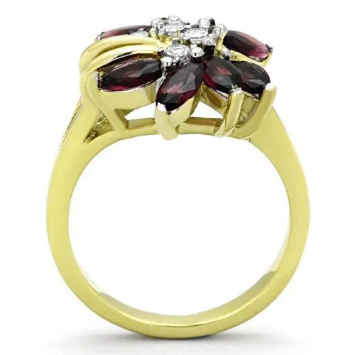 TK1565 TwoTone IP Gold Ion Plating Stainless Steel Ring with Synthetic Synthetic Glass in Amethyst Alamode Rings